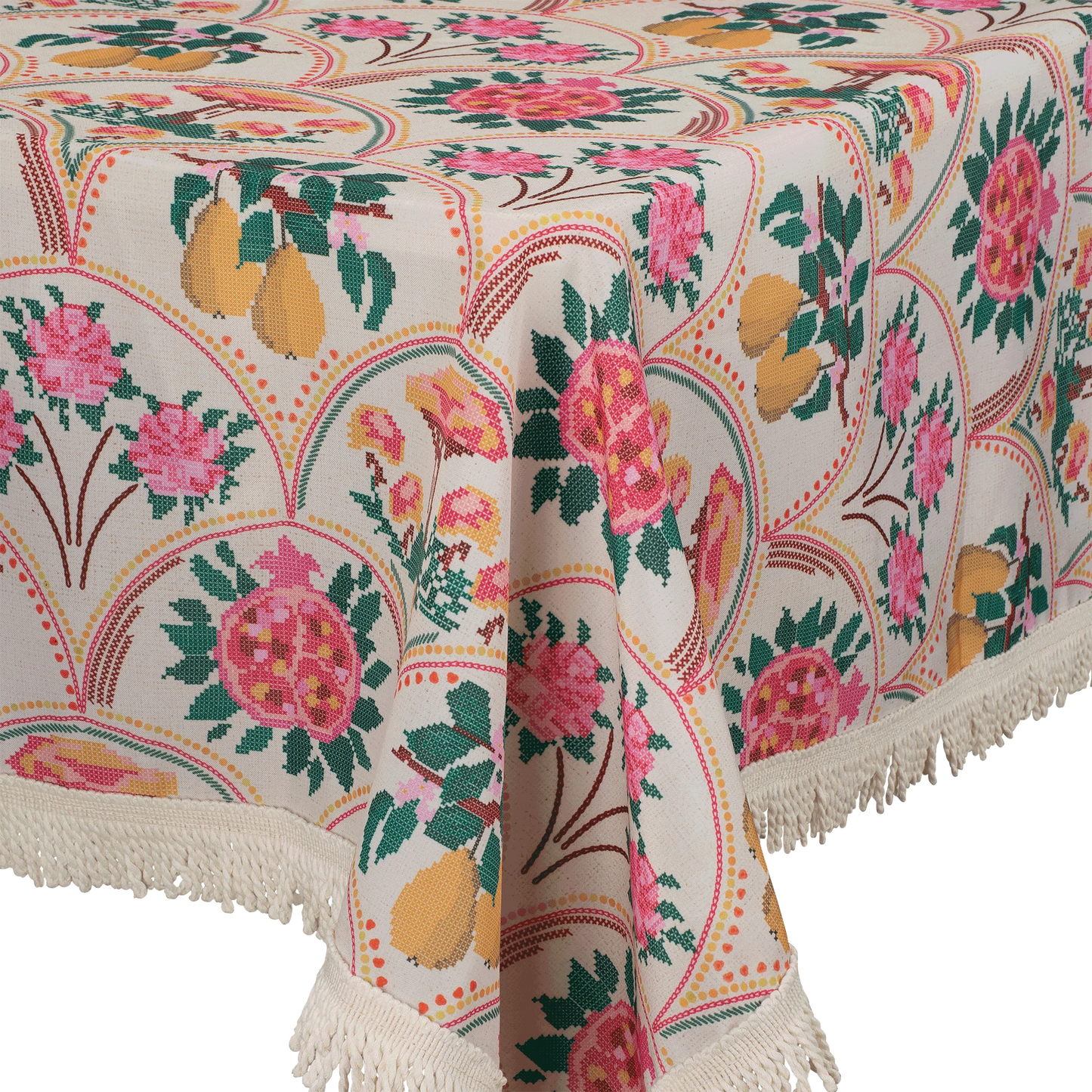 Kollab Fringed Tablecloth - Needlepoint Garden