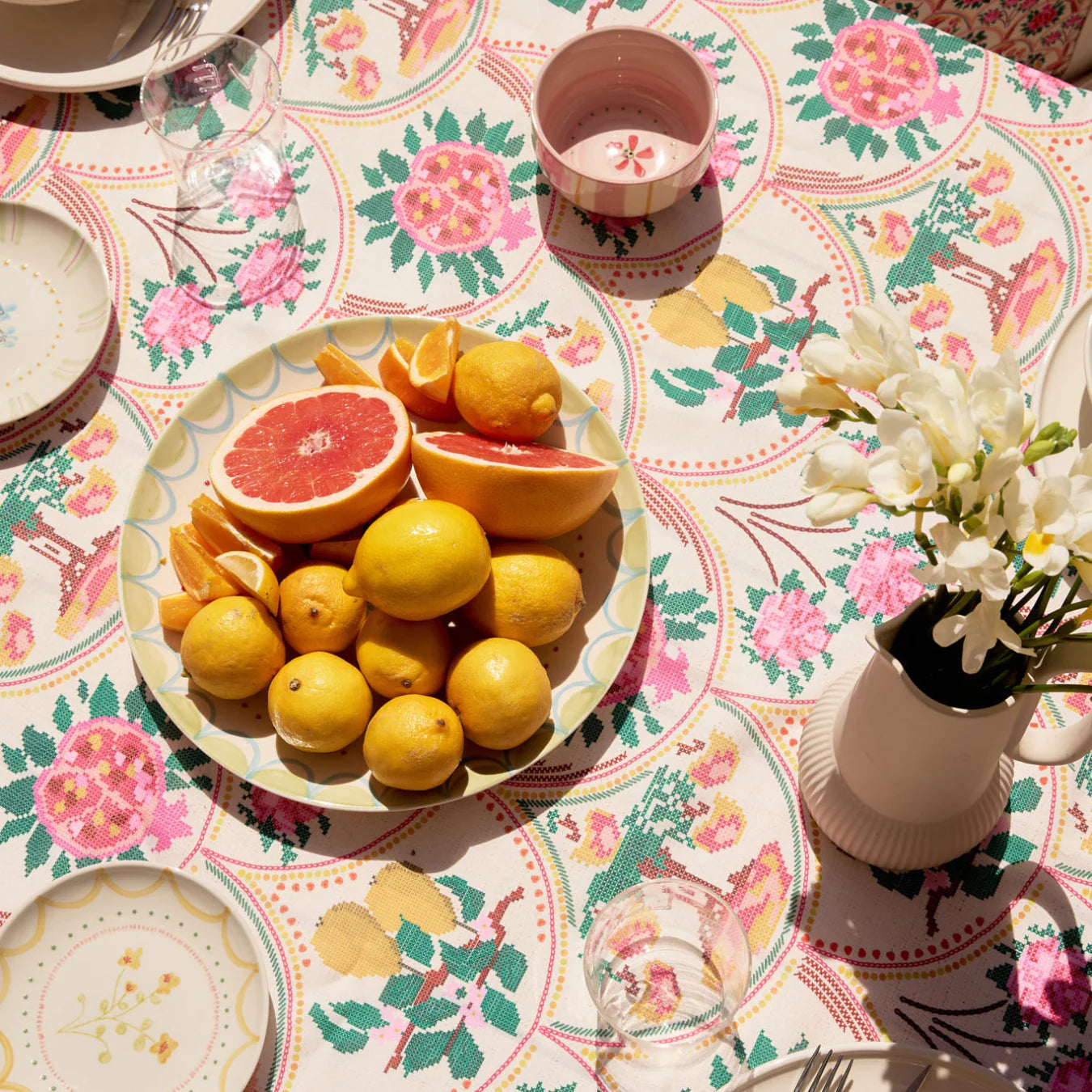 Kollab Fringed Tablecloth - Needlepoint Garden