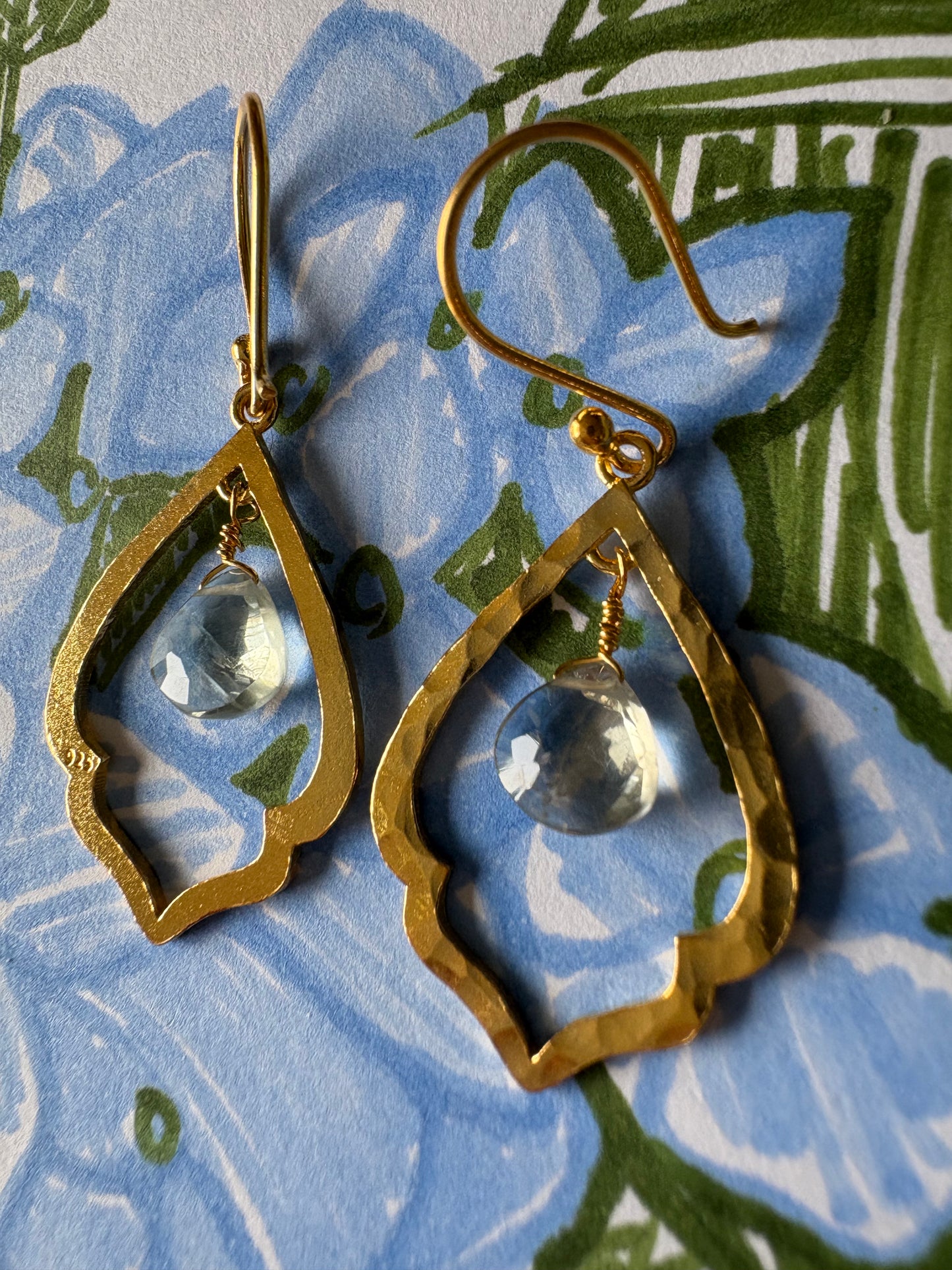Azime Earrings with Small Green Amethyst Drop