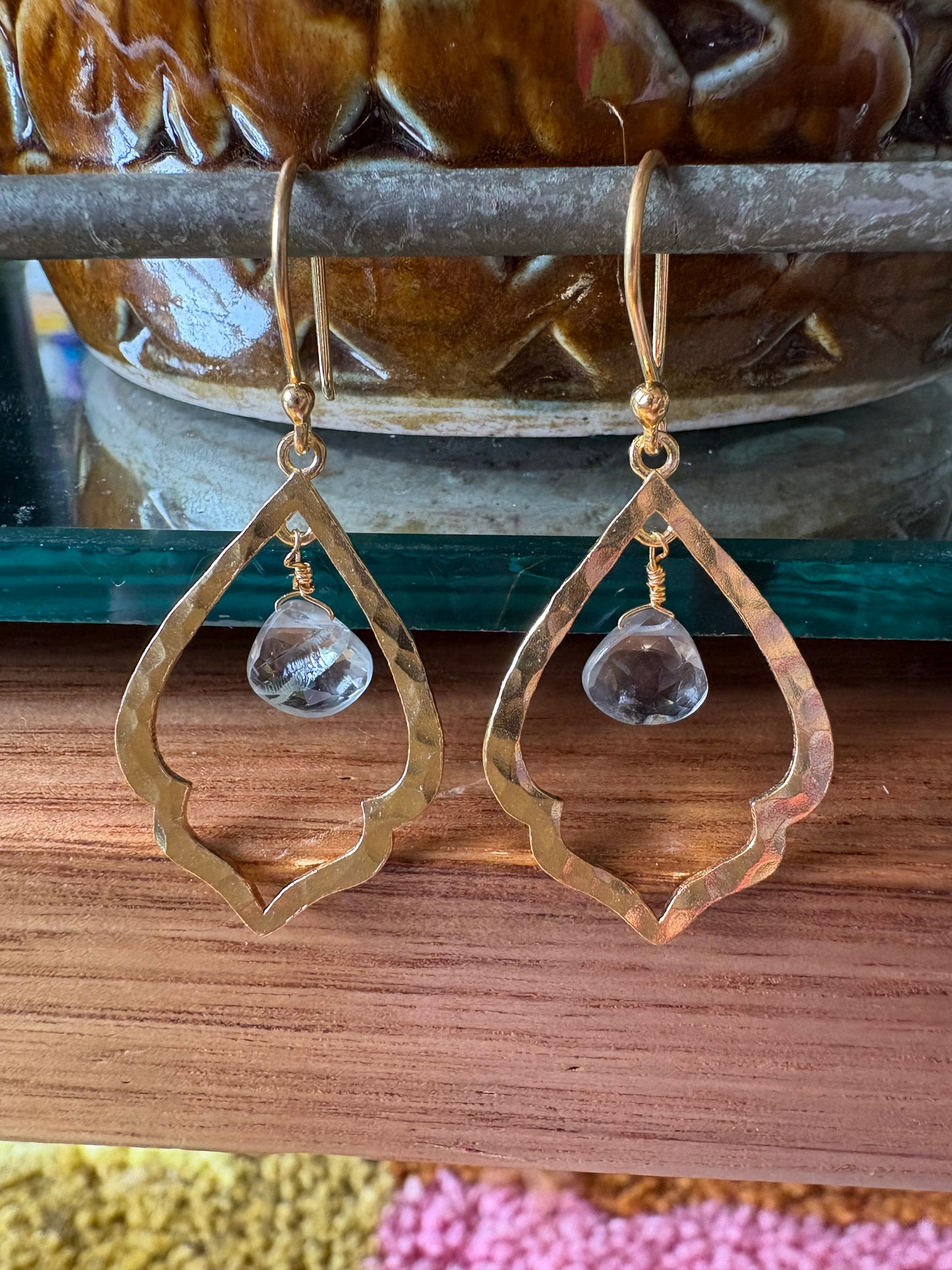 Azime Earrings with Small Green Amethyst Drop