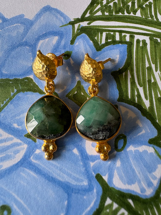 Peral Drop Emerald Earrings with Stud