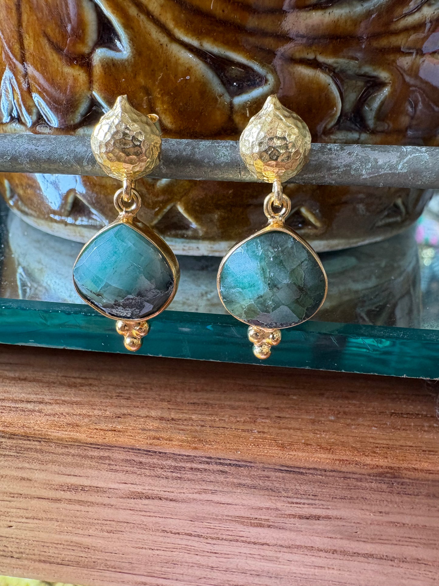 Peral Drop Emerald Earrings with Stud