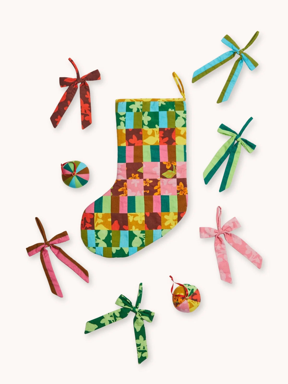 Bonnie and Neil Linen Bow Decoration Set - Pink/Tan Stripe