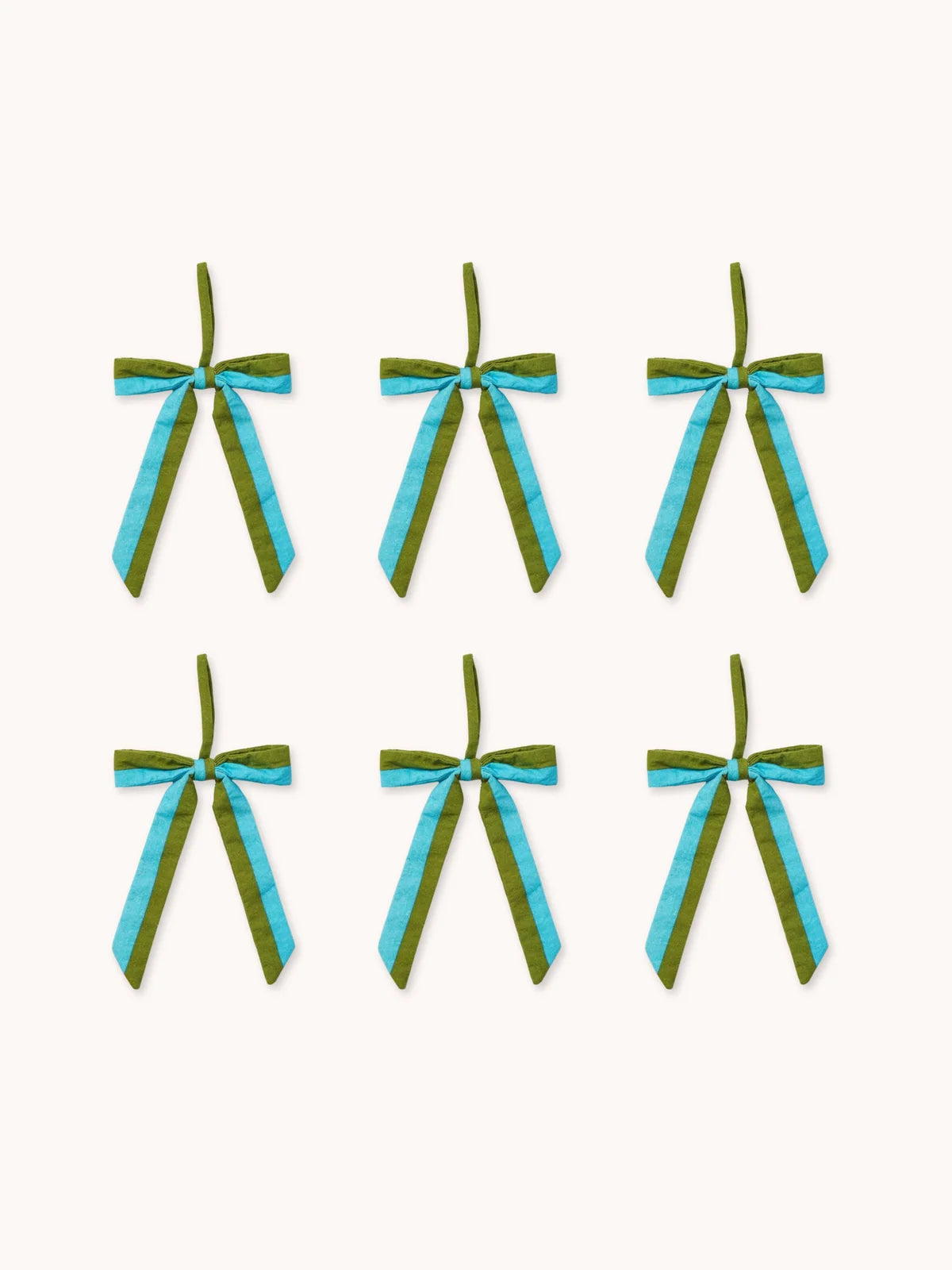 Bonnie and Neil Linen Bow Decoration Set - Blue/Green Stripe