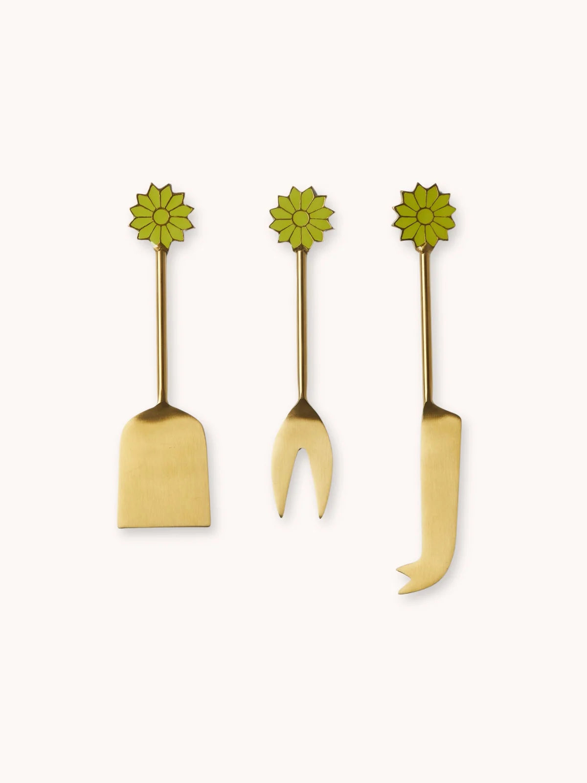 Bonnie and Neil Brass Enamel Cheese Knife Set - green