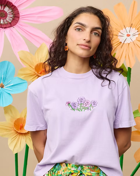 Togetherness Cotton Embroidered Tee - Flowers are my friends