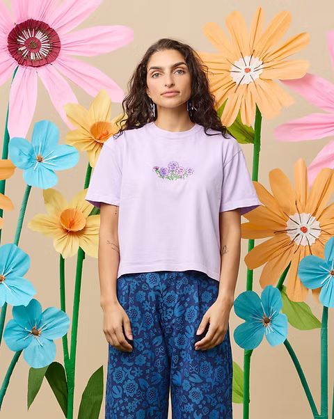 Togetherness Cotton Embroidered Tee - Flowers are my friends