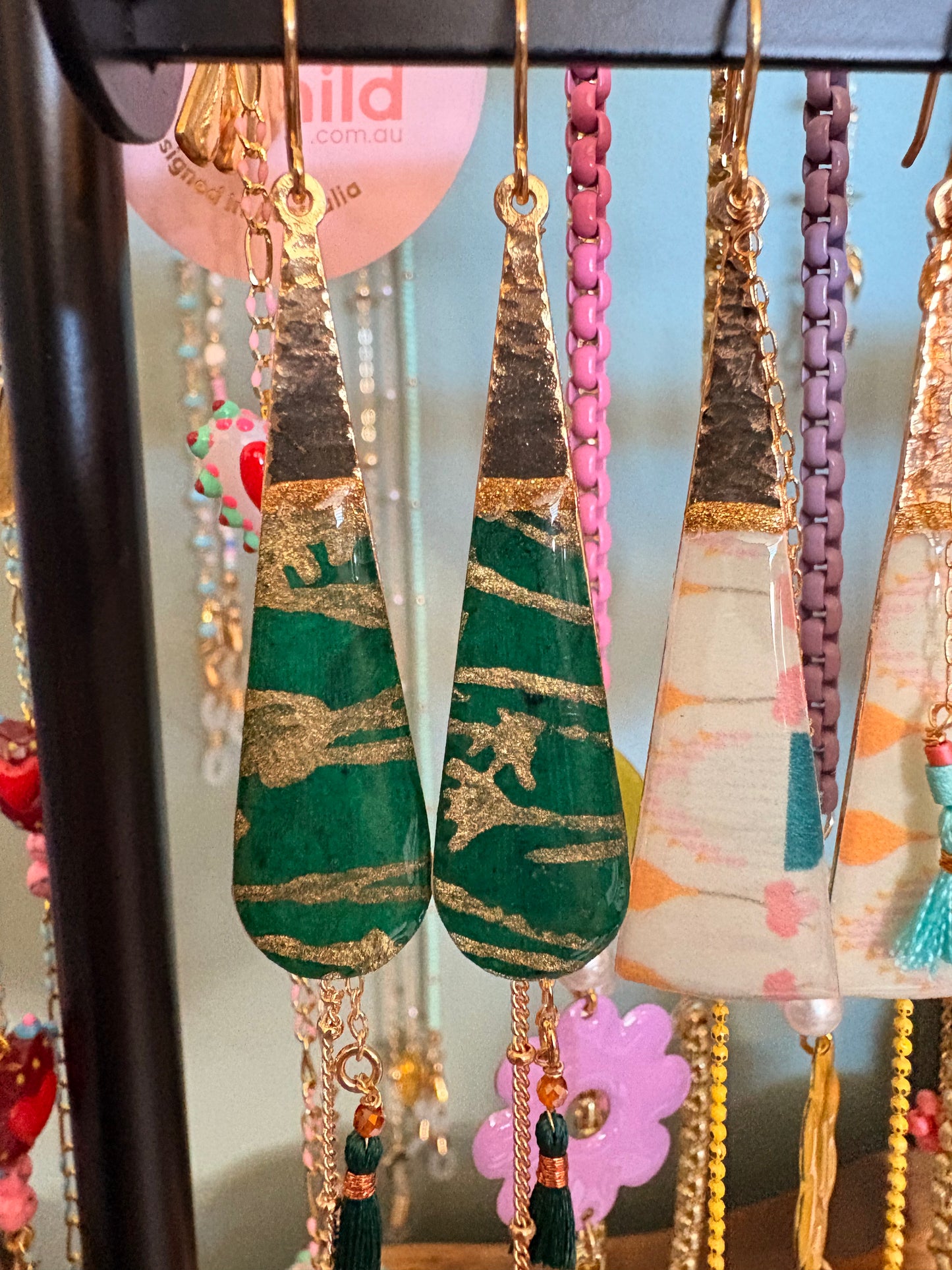 Sosol & Sea Layered Earrings - Green (curved)