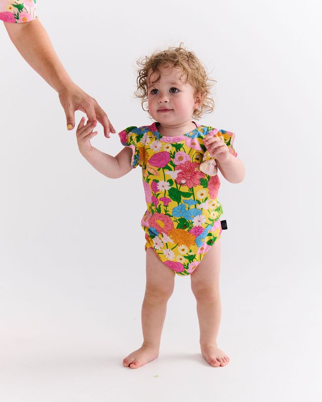 Kip and Co Organic Short Sleeve Frill Romper - Follow the Sun