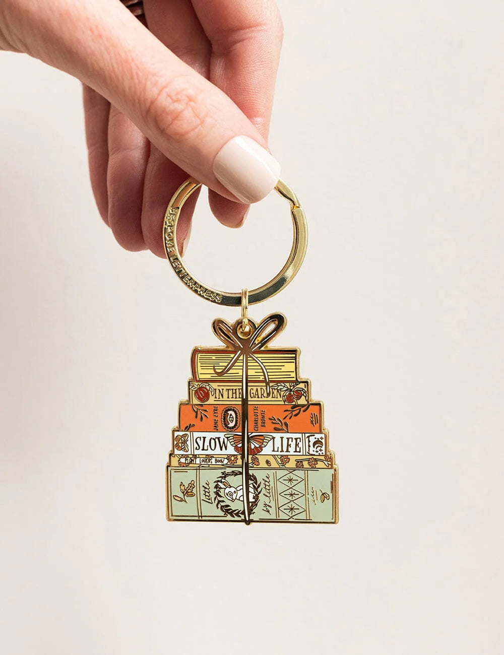 Bespoke Fine Book Stack Enamel Keyring