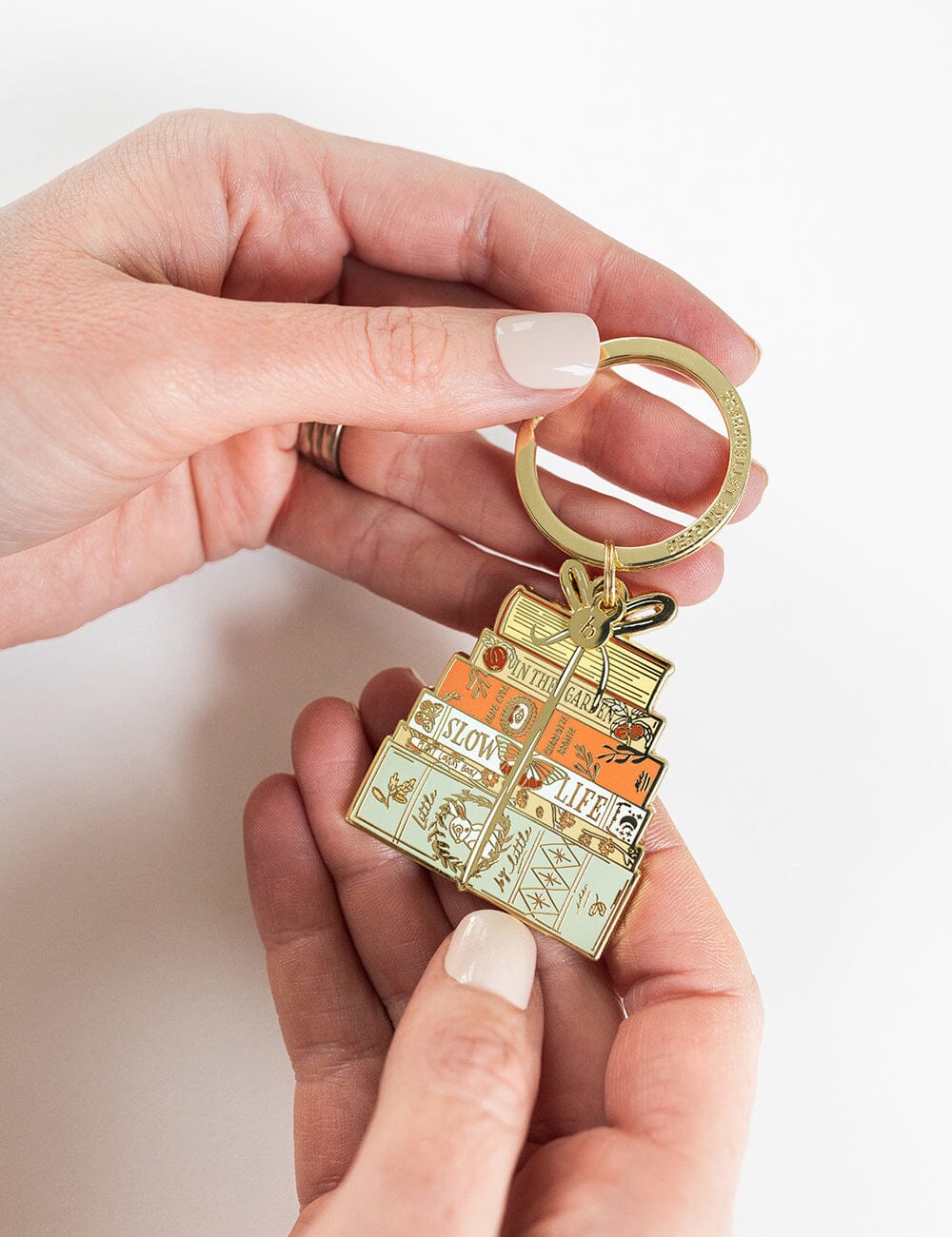 Bespoke Fine Book Stack Enamel Keyring