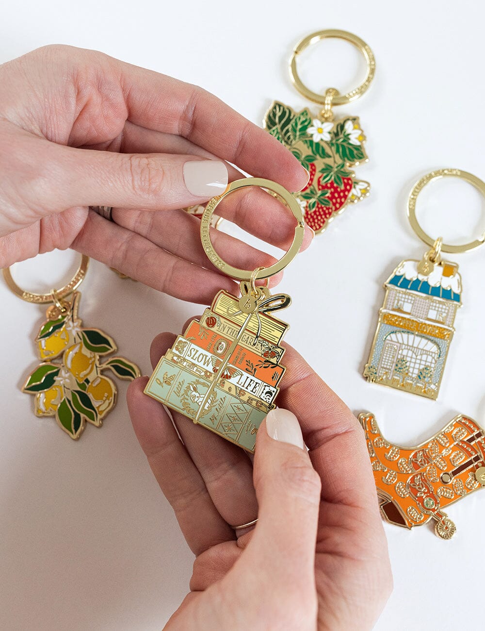 Bespoke Fine Book Stack Enamel Keyring