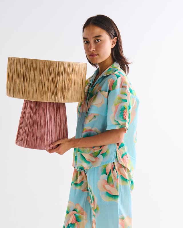 Kip and Co Organic Cotton Short Sleeve Shirt & Pant Pyjama Set - Big Beauty Floral Blue