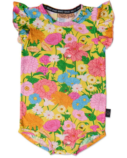 Kip and Co Organic Short Sleeve Frill Romper - Follow the Sun