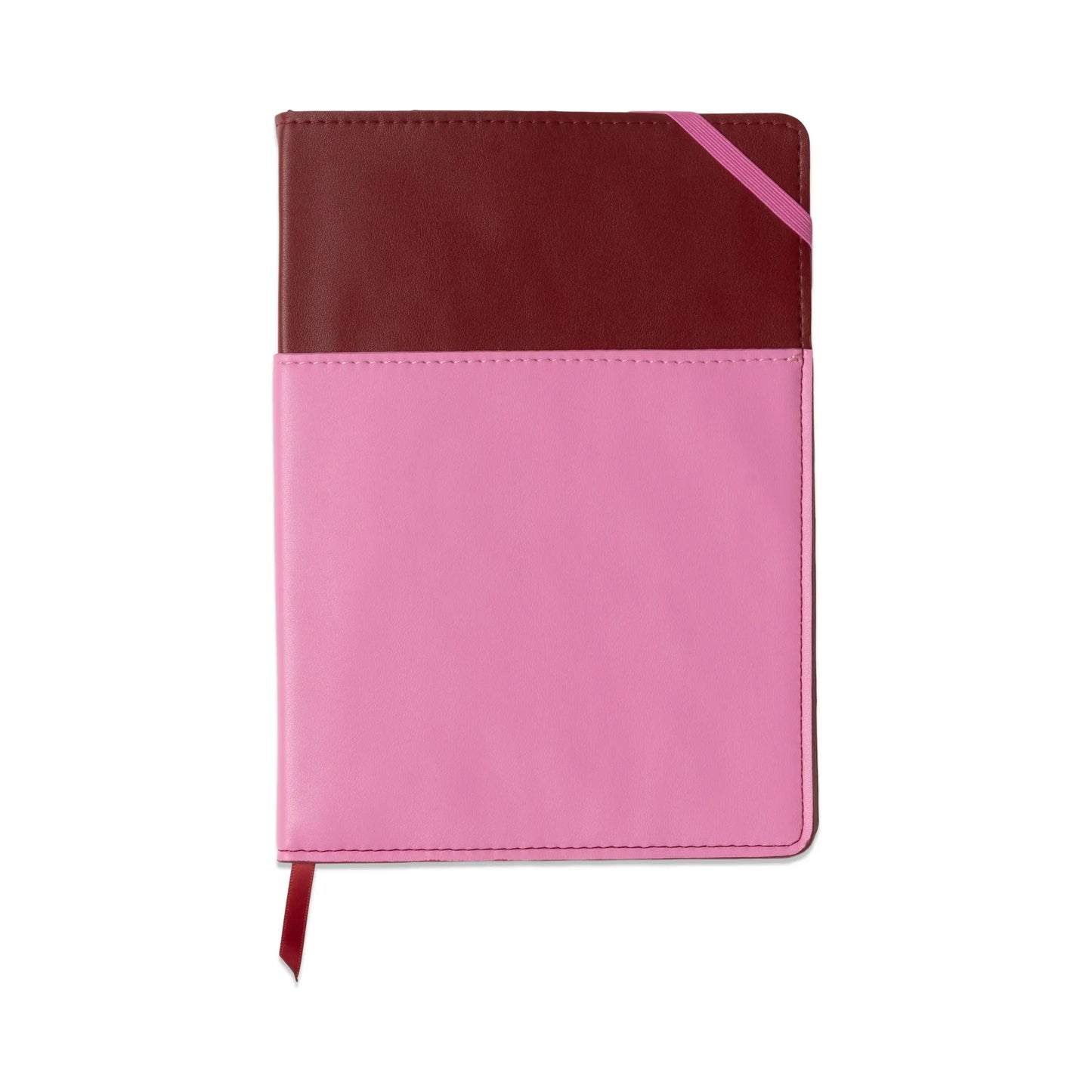 Vegan Leather Journal with Pocket - Burgundy and Pink