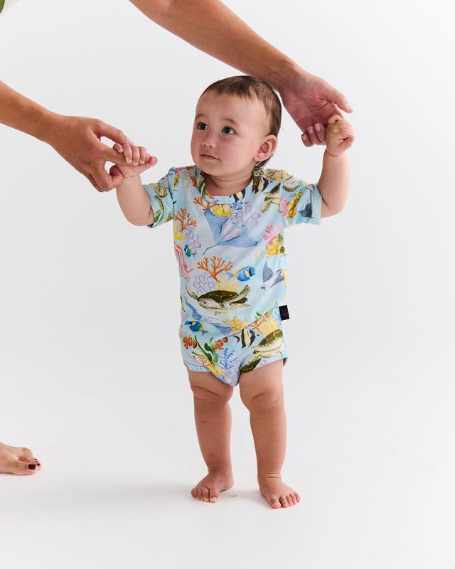 Kip and Co Organic Short Sleeve Romper - Reef Life