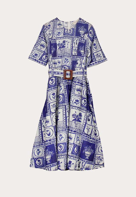 Nancybird Mona Short Sleeve Dress - Lyon Tile