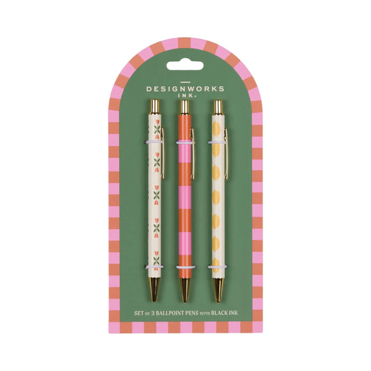 A Dopo Set of 3 Pens - Flower, Stripe and Lemon