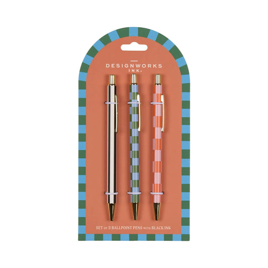 A Dopo Set of 3 Pens - Stripes and Checks