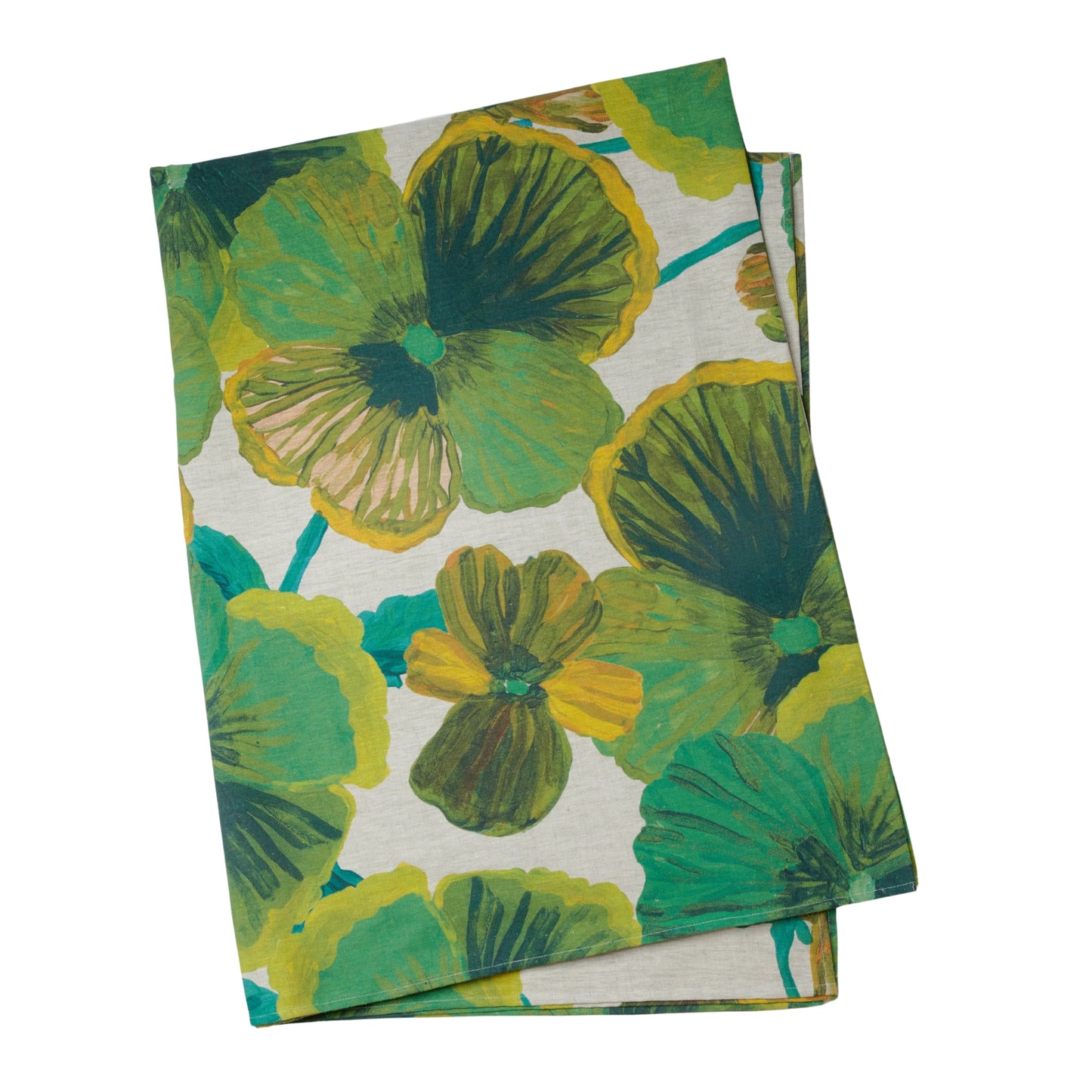 Wild Pansy Verde Linen Tablecloth