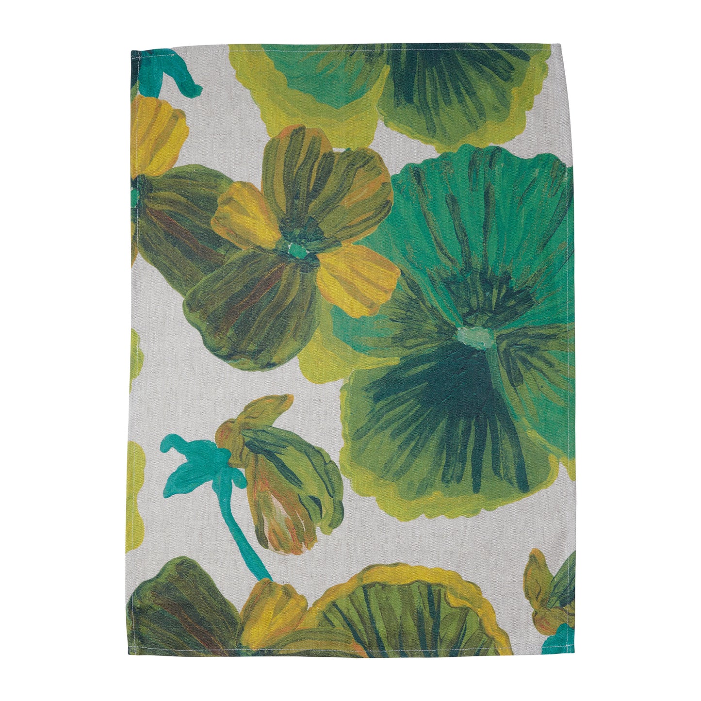 Wild Pansy Verde Linen Tea Towel