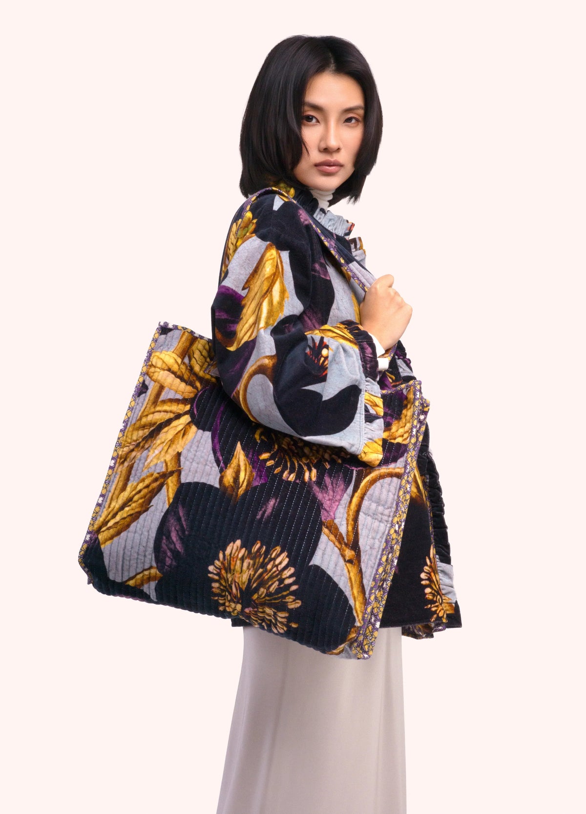 Powder Luxe Quilted Velvet Tote Bag - Hellebore