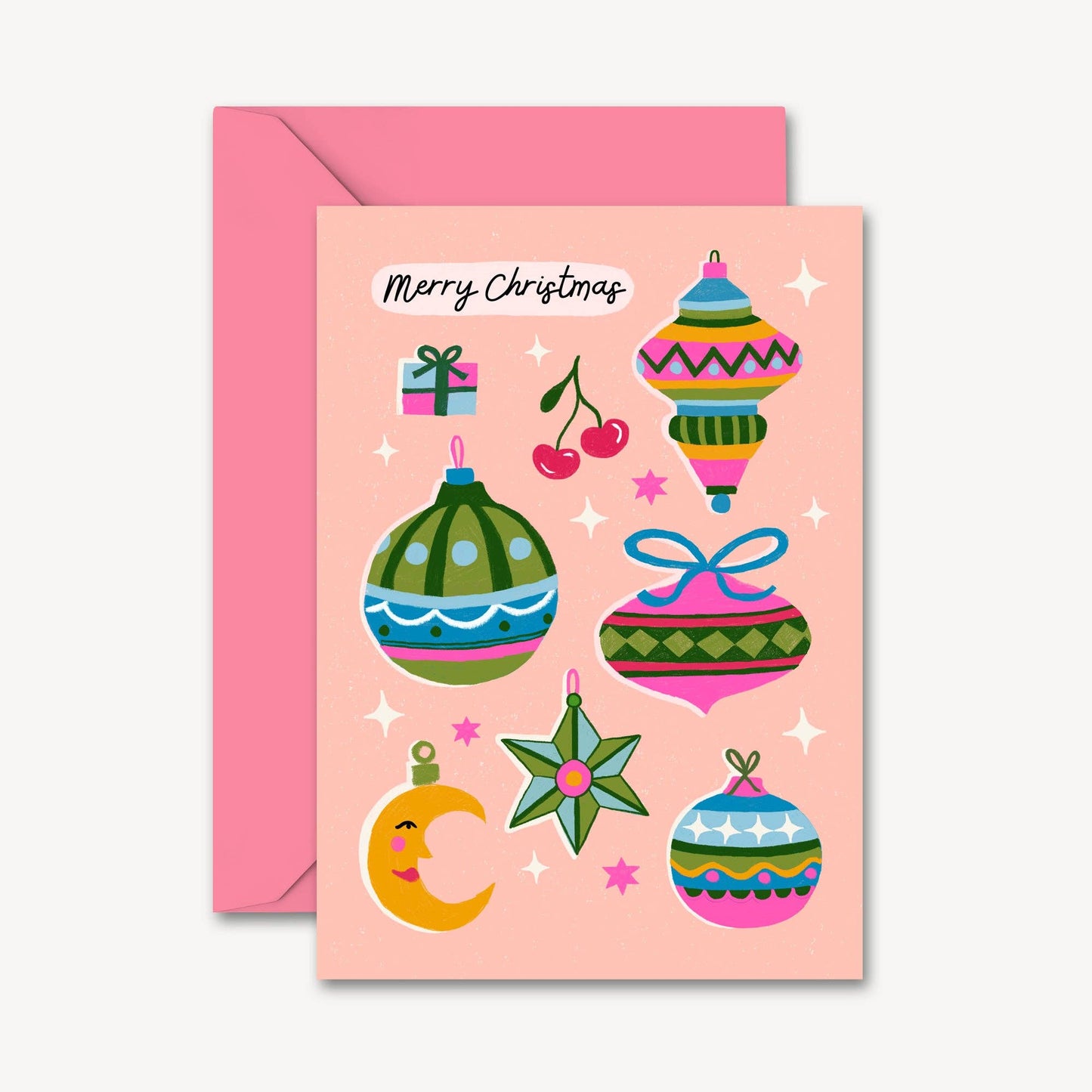 Christmas Card Pack of 4 | Baubles Illustration