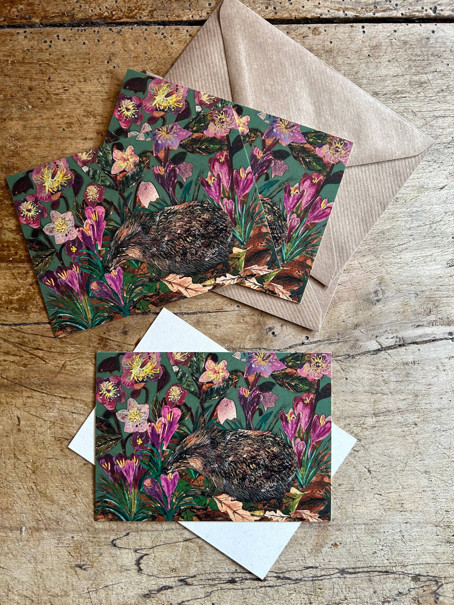 A6 Hedgehog in the Hellebores postcard