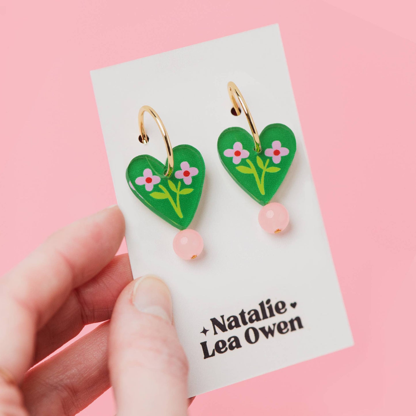 Green Floral Heart Charm Hoop Earrings | Mother's Day Gift