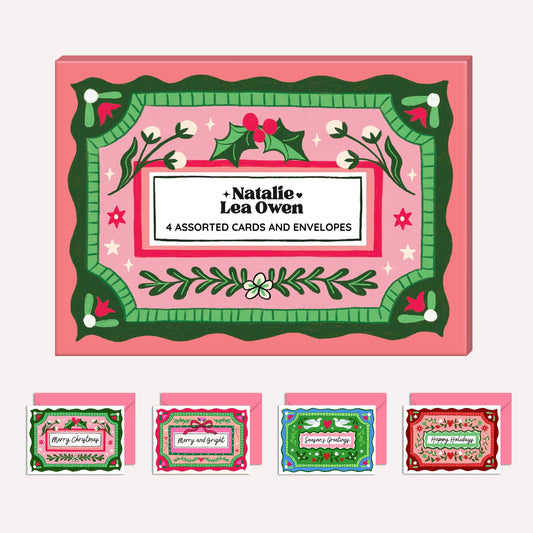 Christmas Card Pack of 4 | Pretty Vintage Illustration