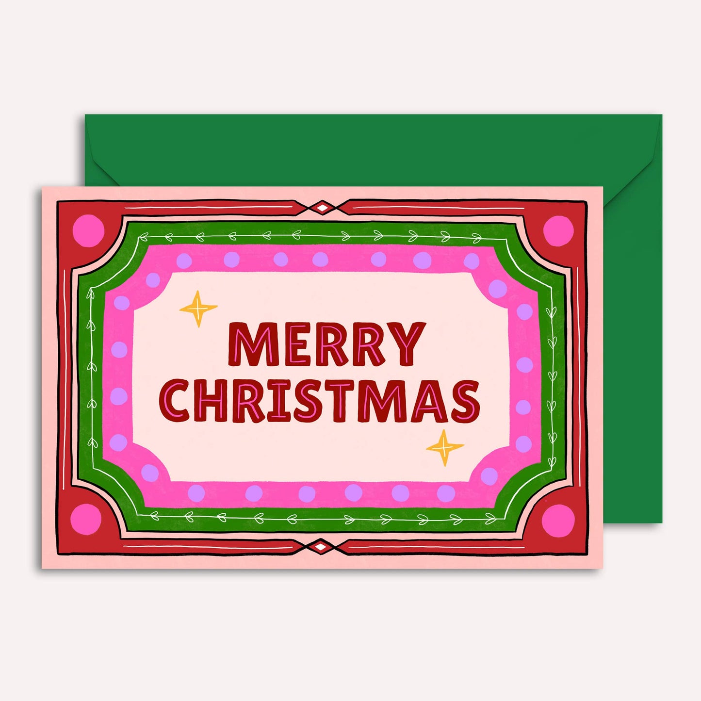 "Merry Christmas" Card | Retro Hand Drawn Border