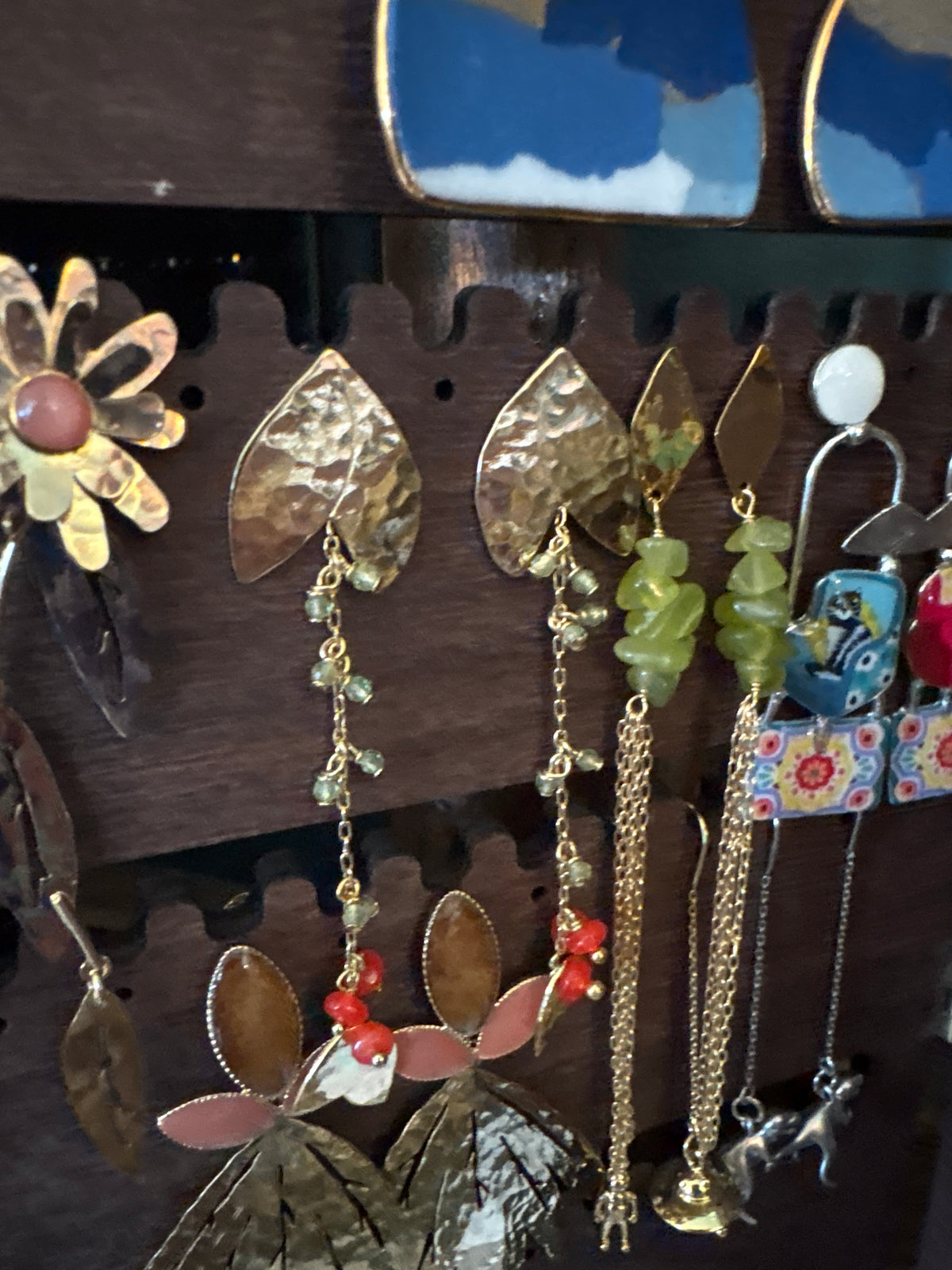Sosol & Sea Brass Leaf and Coral Gem Dangle Earrings