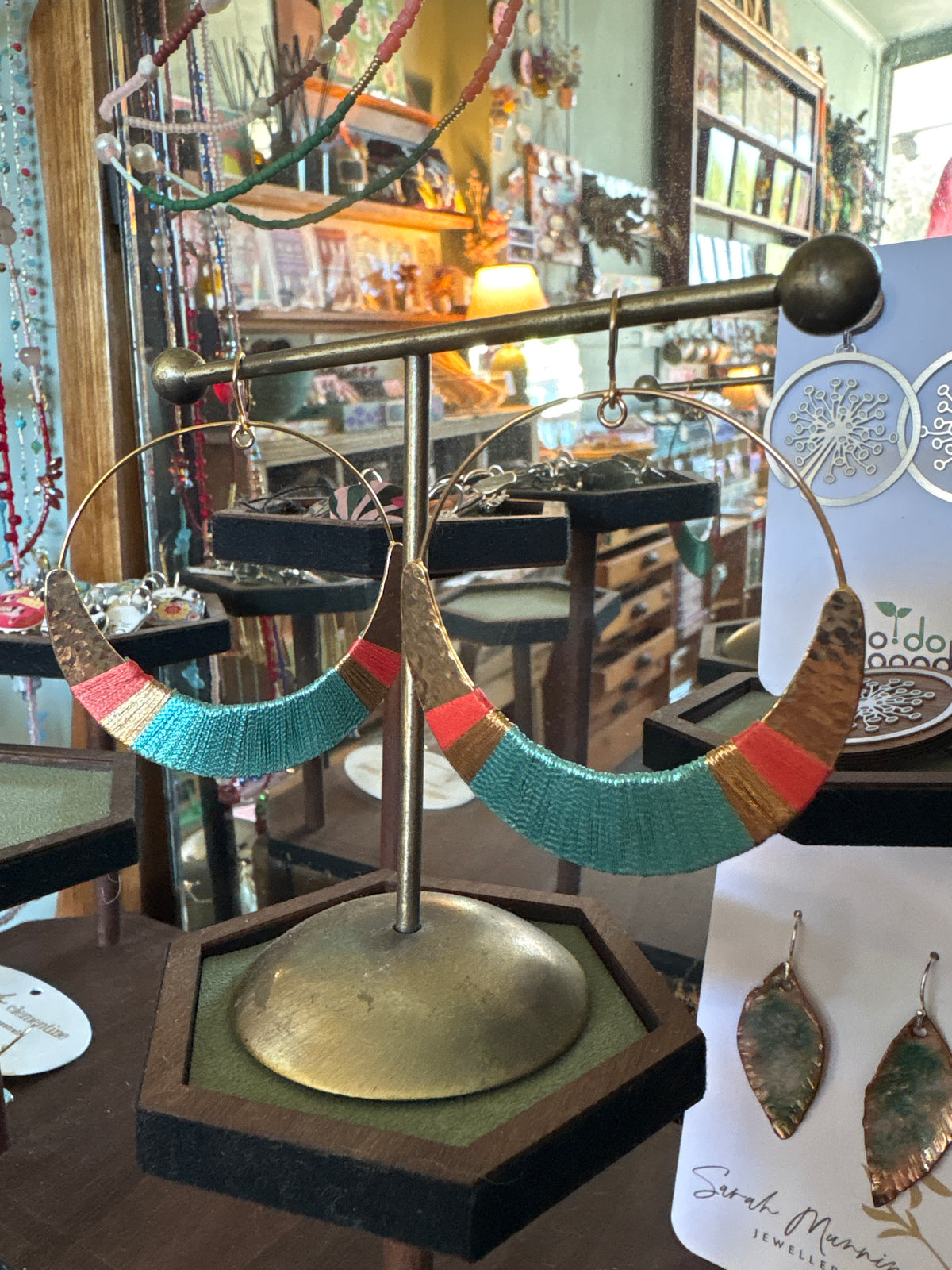 Sosol & Sea Brass and Thread Hoop Earrings - Aqua