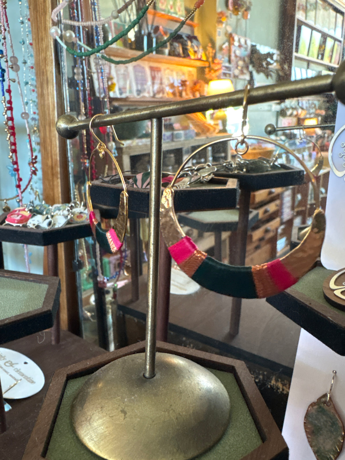 Sosol & Sea Brass and Thread Hoop Earrings - Dark Green