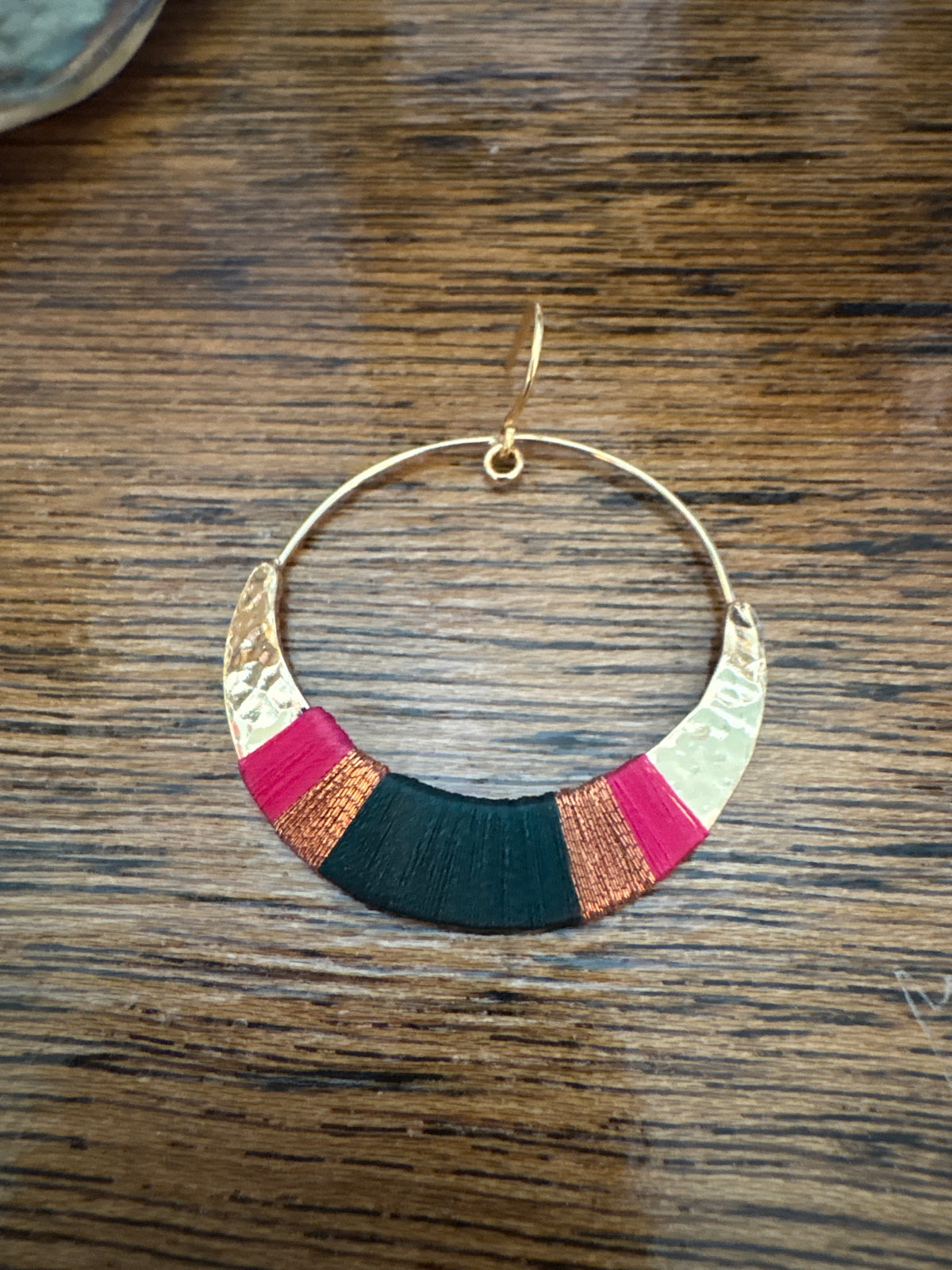 Sosol & Sea Brass and Thread Hoop Earrings - Dark Green