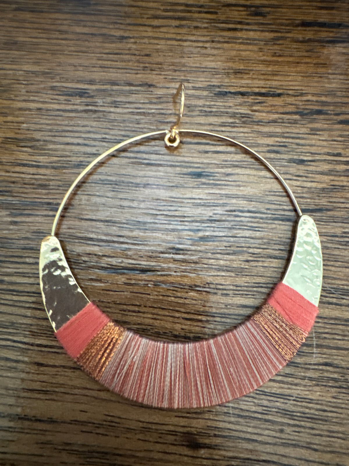 Sosol & Sea Brass and Thread Hoop Earrings - Peach