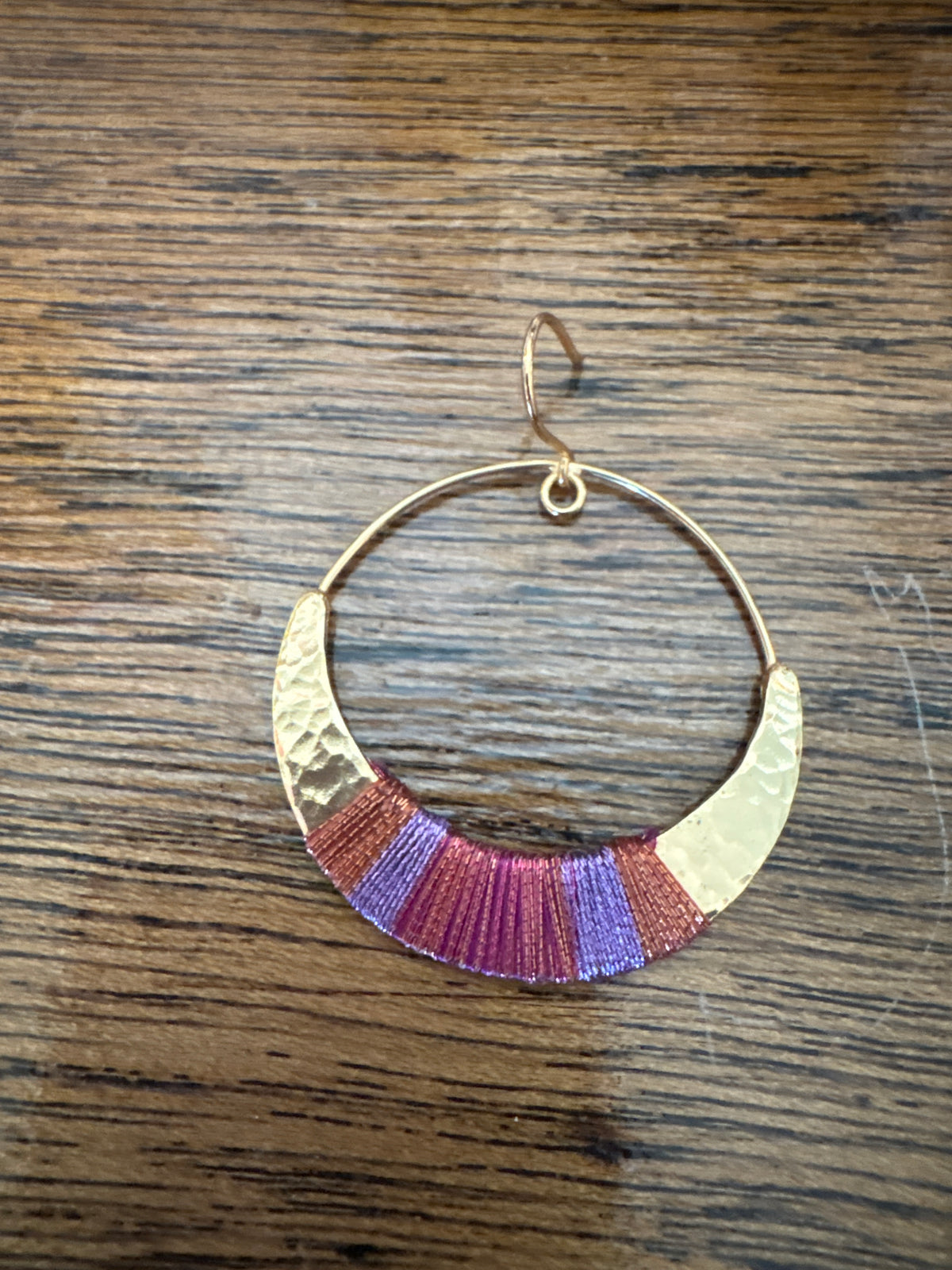 Sosol & Sea Brass and Thread Hoop Earrings - Pink/Purple