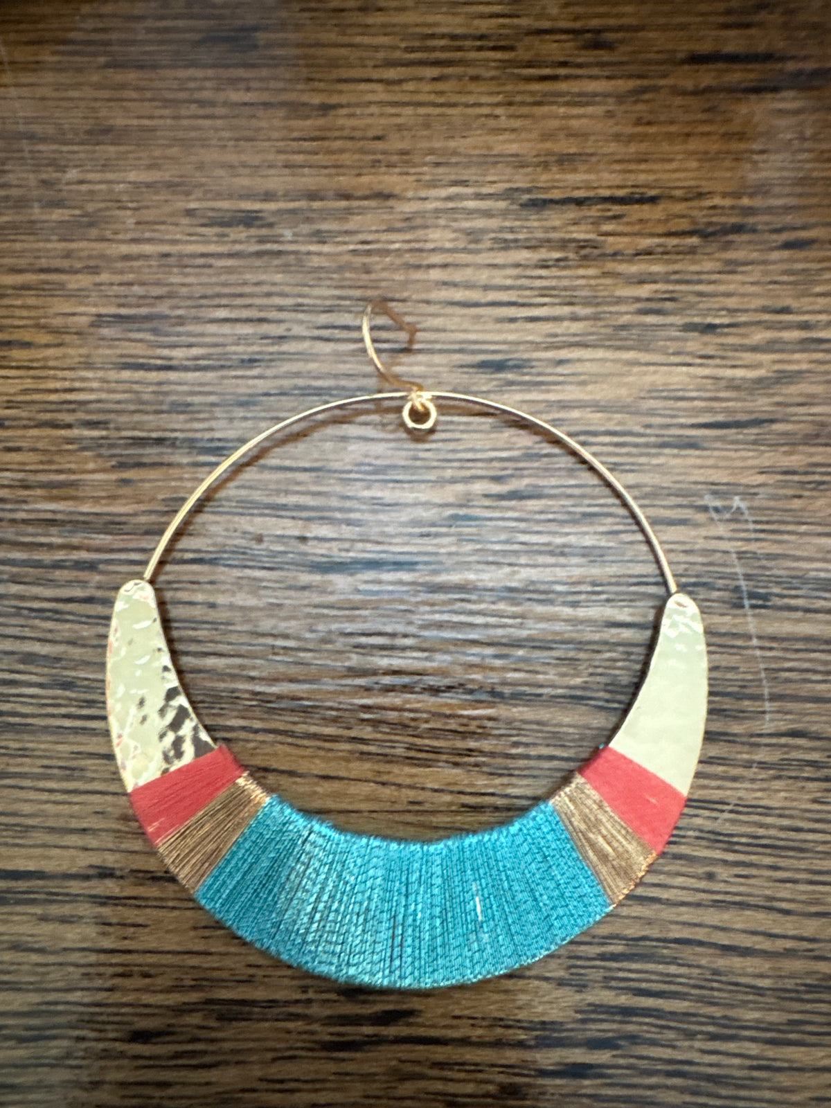 Sosol & Sea Brass and Thread Hoop Earrings - Aqua