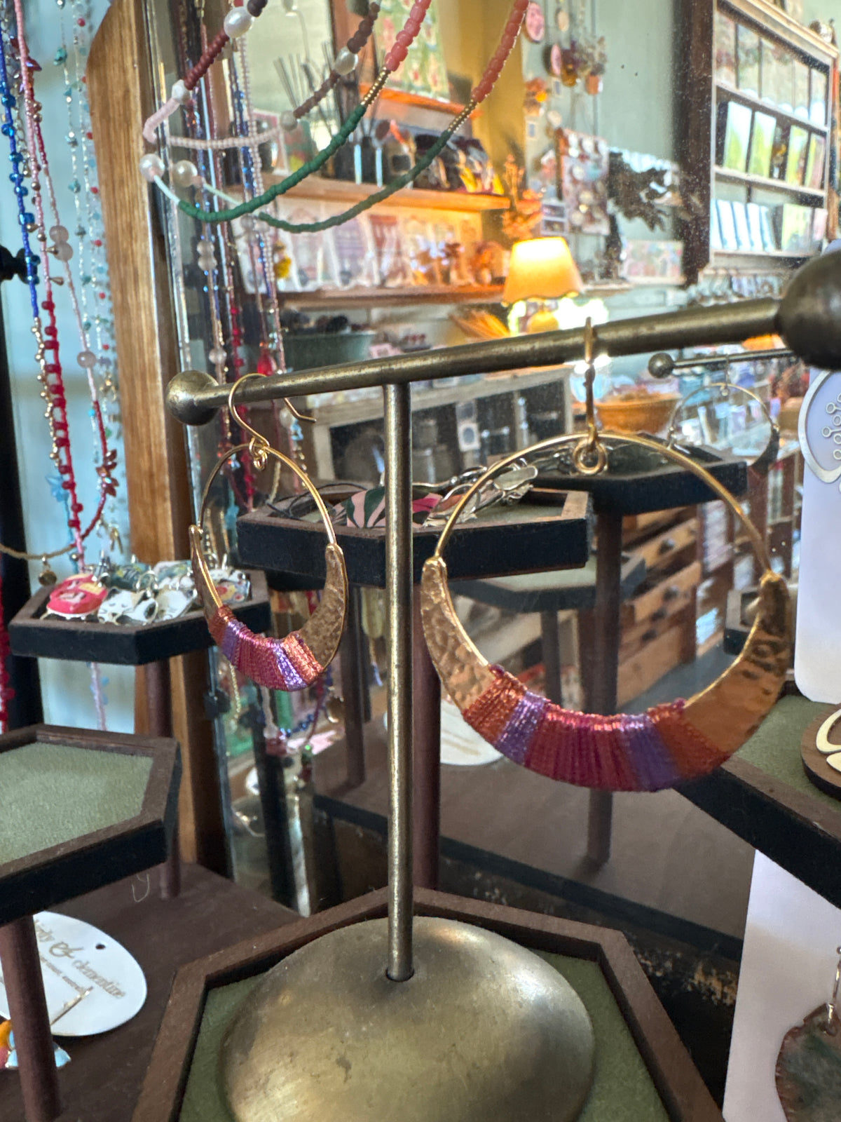 Sosol & Sea Brass and Thread Hoop Earrings - Pink/Purple