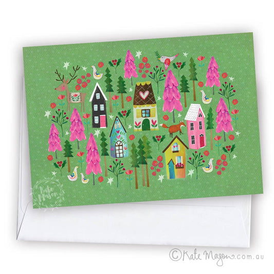 Pink Christmas Scene GREETING CARD