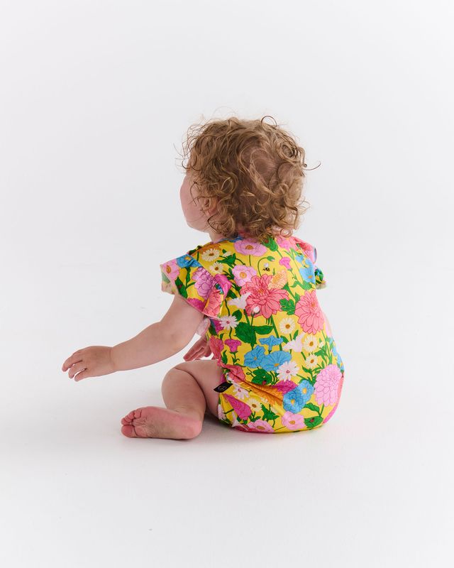Kip and Co Organic Short Sleeve Frill Romper - Follow the Sun