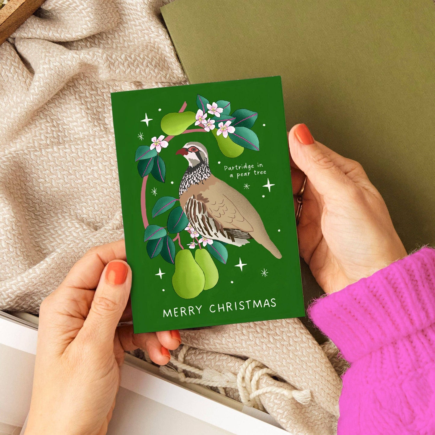 Partridge in Pear Tree Christmas Card | Cute Illustration