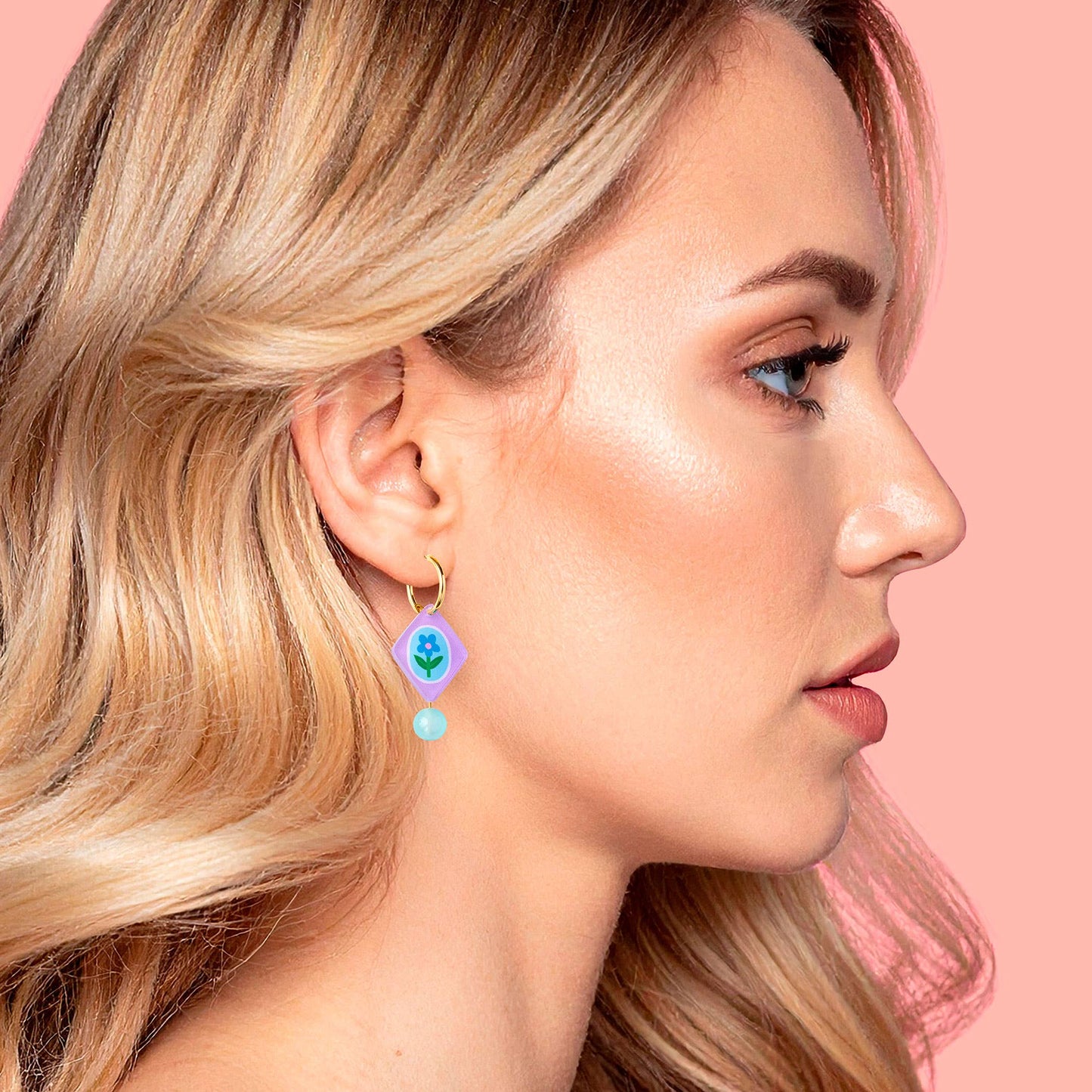 Hoop Earrings | Lilac Floral Charm | Jewellery Gift for Her