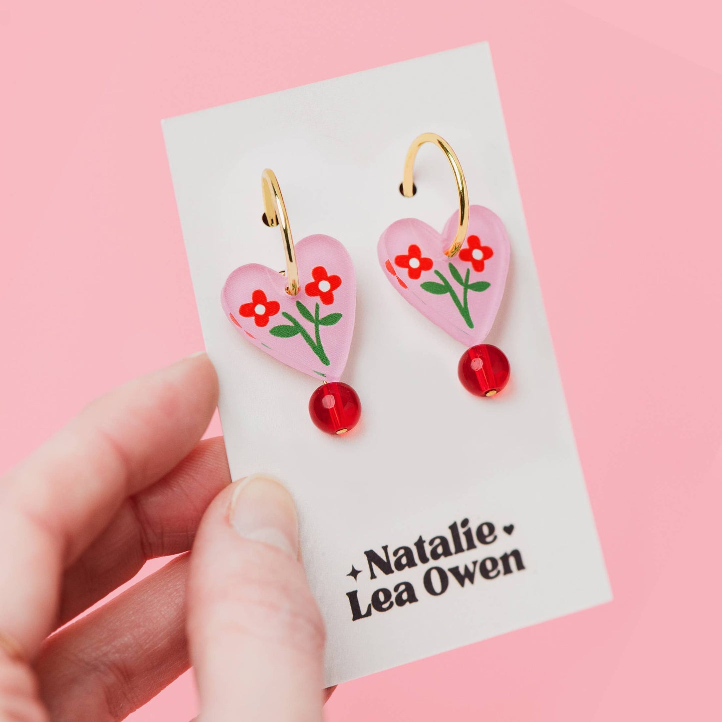 Heart Charm Hoop Earrings | Pink Floral | Jewellery Gift Her