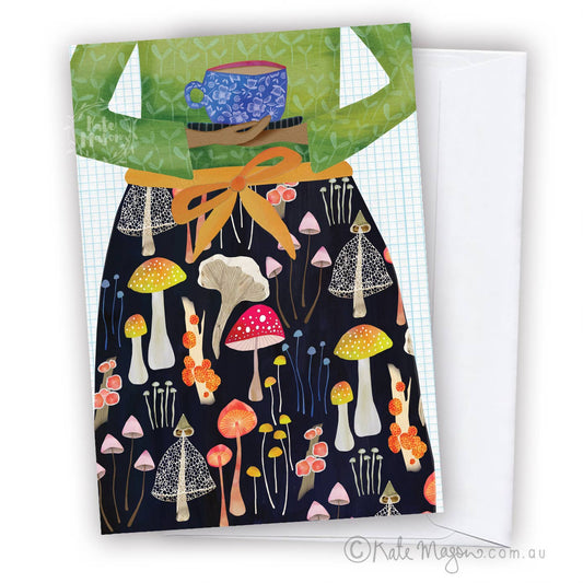 Mushroom Girl Cup of Tea GREETING CARD