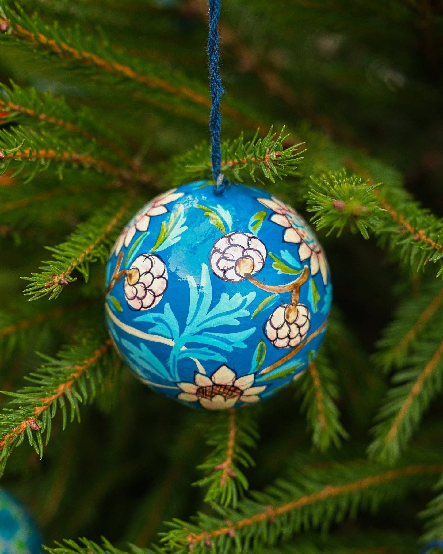 Cobalt Blue Flowers Bauble