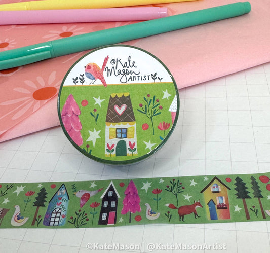 Green Village Pink Trees WASHI TAPE 