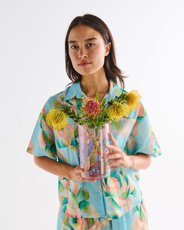 Kip and Co Organic Cotton Short Sleeve Shirt & Short Pyjama Set - Big Beauty Floral Blue