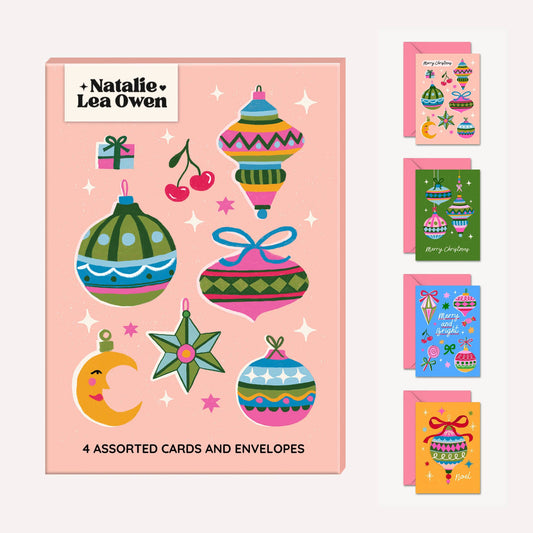 Christmas Card Pack of 4 | Baubles Illustration