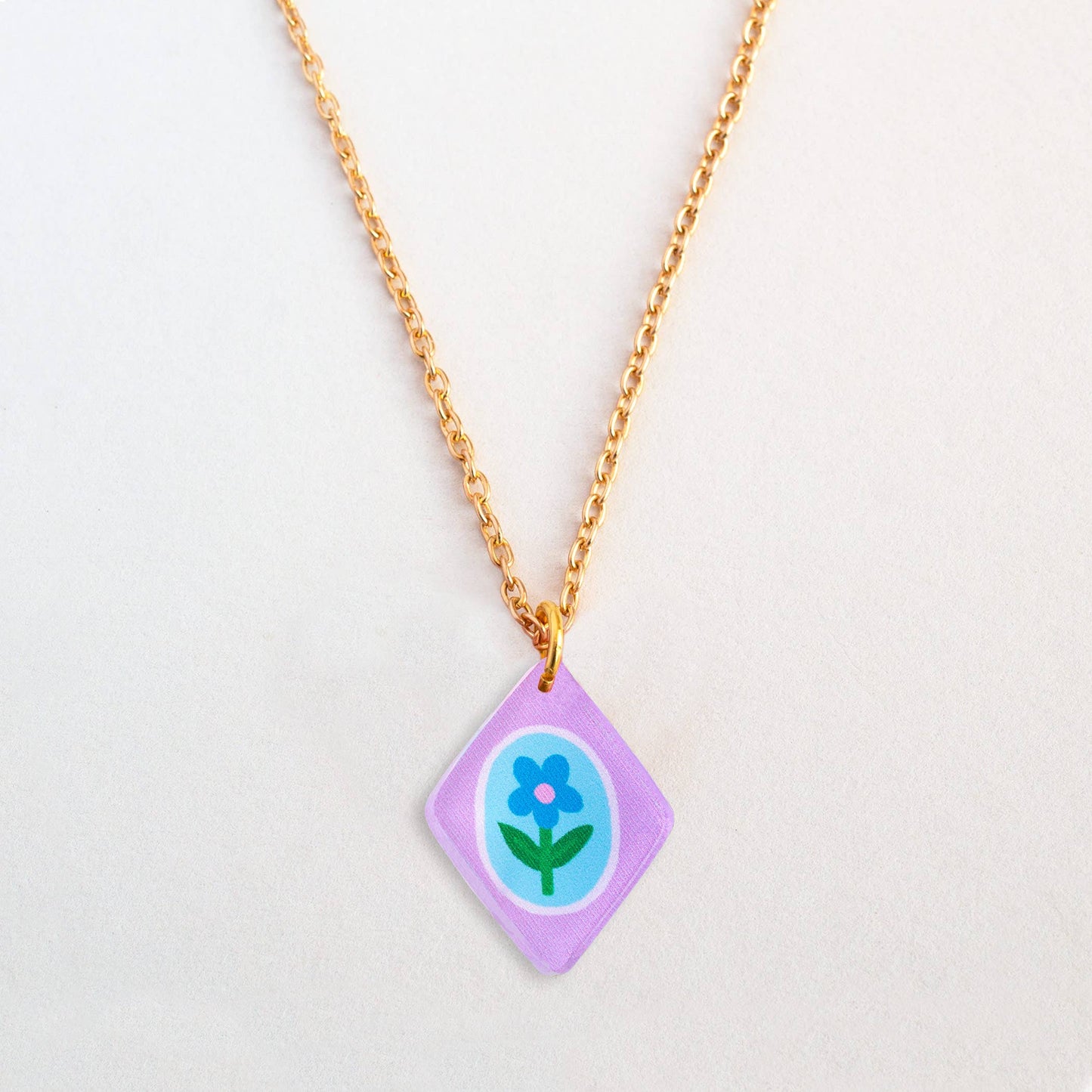 Necklace | Colourful Floral Charm | Gold Plated Jewellery: Pink